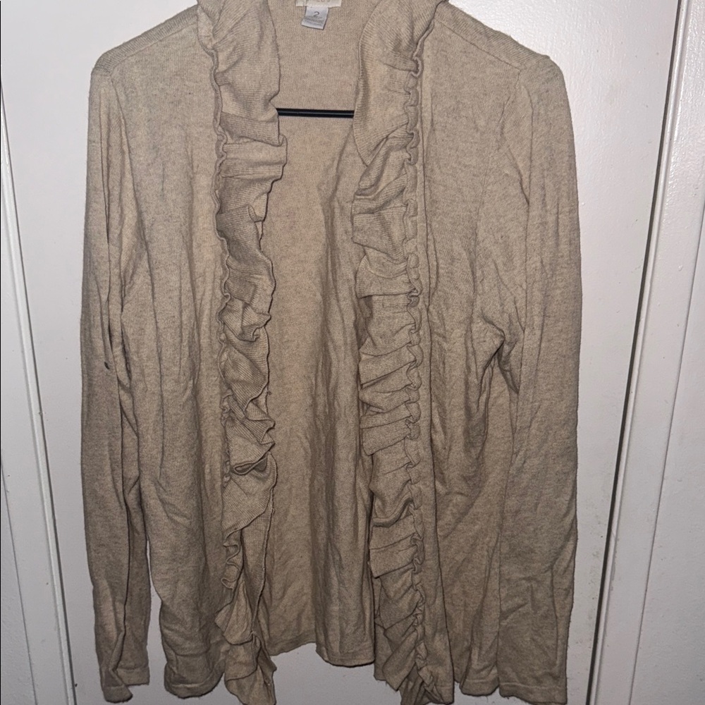 Chico's Cream Ruffled Cardigan